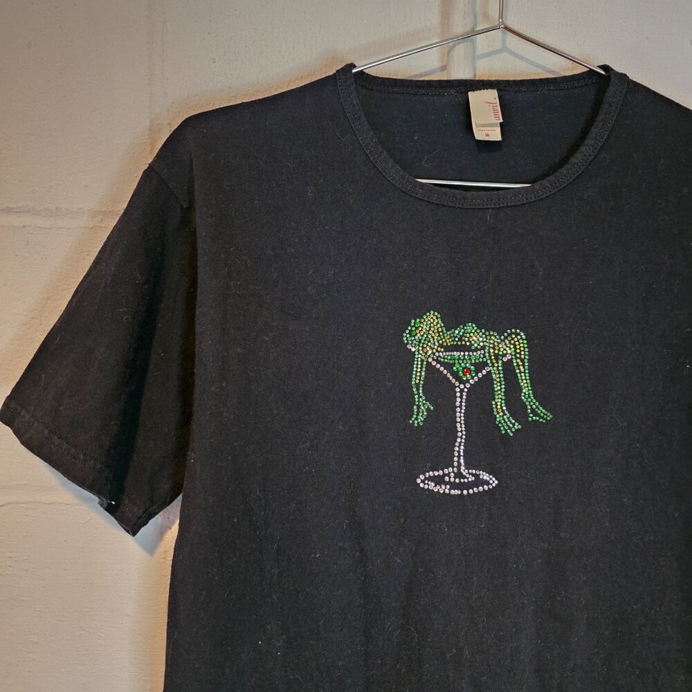 y2k McBling Kidcore Momcore Bedazzled Drunken Martini Frog Babydoll Tee